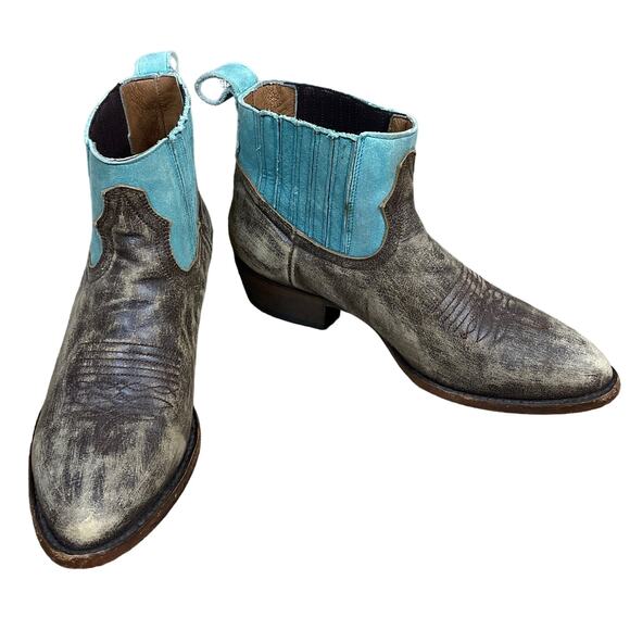 Matisse Shoes - Matisse Mustang Leather Western Ankle Boots Brown Turquoise Blue Size 8.5
